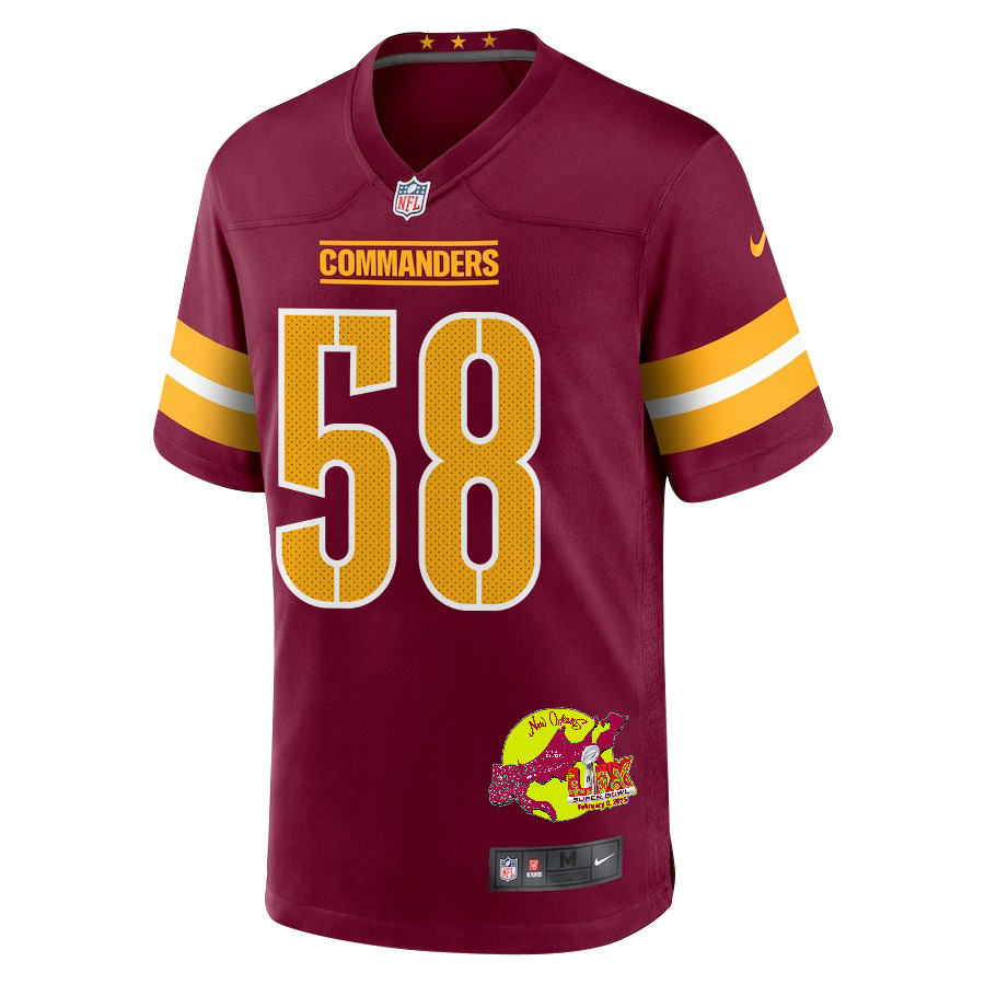 Jordan Magee 58 Washington Commanders Super Bowl LIX New Orleans Patch Game Men Jersey - Burgundy JS1729 nicesnker - Image 3