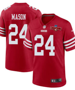 Jordan Mason 24 San Francisco 49ers NFC Champions Patch Game Men Jersey - Scarlet JS6555 nicesnker