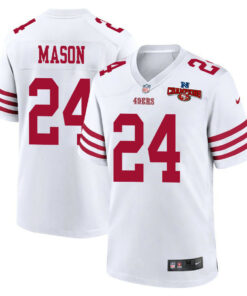 Jordan Mason 24 San Francisco 49ers NFC Champions Patch Game Men Jersey - White JS8850 nicesnker