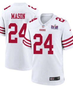 Jordan Mason 24 San Francisco 49ers Super Bowl LVIII Patch Game Men Jersey - White JS4270 nicesnker