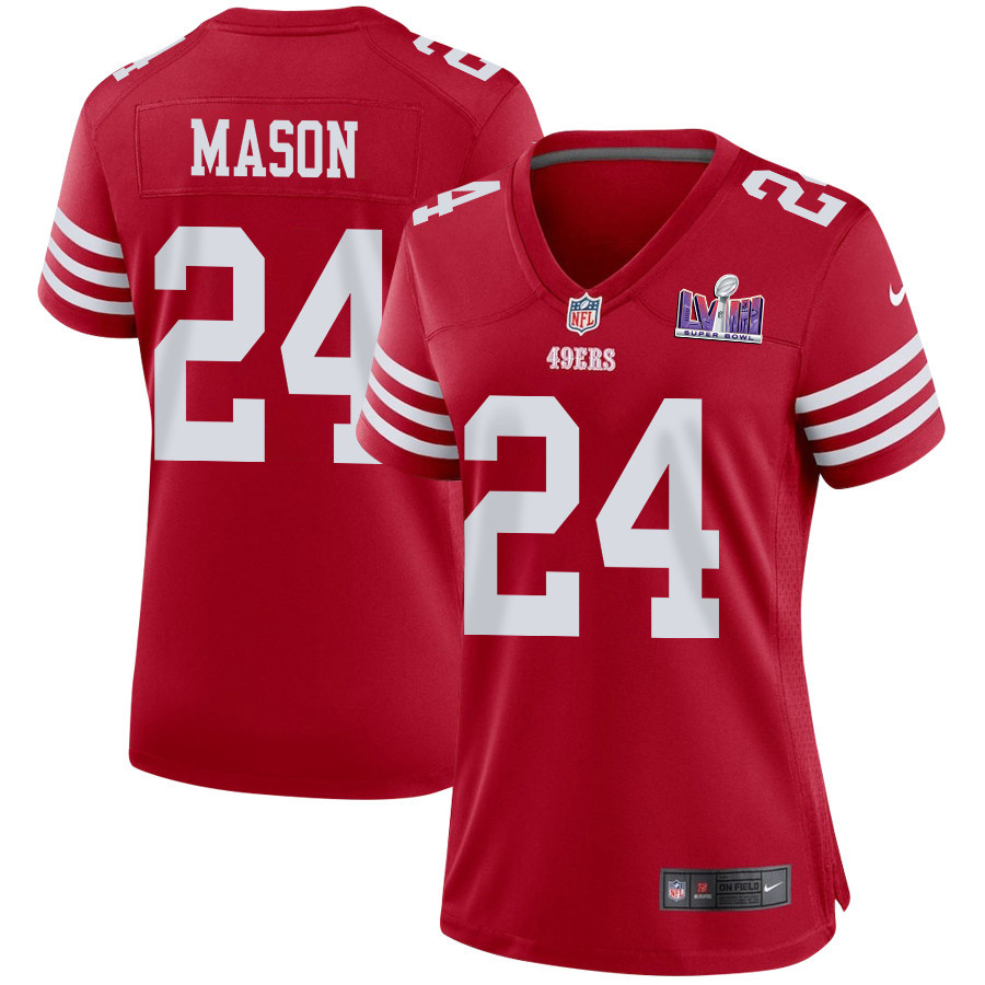 Jordan Mason 24 San Francisco 49ers Super Bowl LVIII Patch Game Women Jersey - Scarlet JS2453 nicesnker