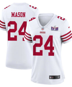 Jordan Mason 24 San Francisco 49ers Super Bowl LVIII Patch Game Women Jersey - White JS6857 nicesnker