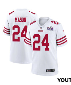 Jordan Mason 24 San Francisco 49ers Super Bowl LVIII Patch Game YOUTH Jersey - White JS9149 nicesnker