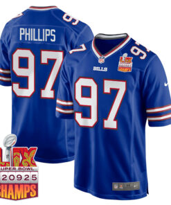 Jordan Phillips 97 Buffalo Bills Super Bowl LIX Champions Patch Game Men Jersey - Royal JS1712 nicesnker
