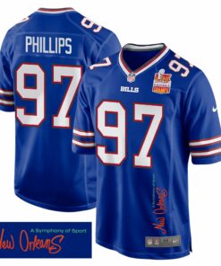 Jordan Phillips 97 Buffalo Bills Super Bowl LIX Champions Patch 'New Orleans - A Symphony of Sport' EMBROIDERED Game Men Jersey - Royal JS2610 nicesnker