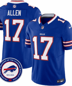 Josh Allen 17 Buffalo Bills 50th Charging Logo Patch Game Men Jersey - Royal JS4695 nicesnker