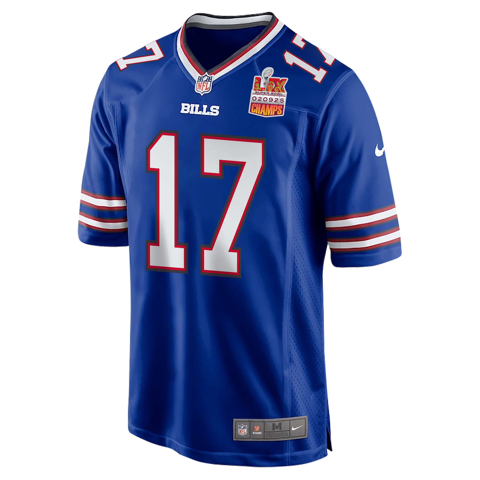 Josh Allen 17 Buffalo Bills Super Bowl LIX Champions Patch Game Men Jersey - Royal JS3877 nicesnker - Image 3