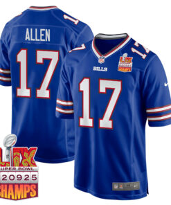 Josh Allen 17 Buffalo Bills Super Bowl LIX Champions Patch Game Men Jersey - Royal JS3877 nicesnker