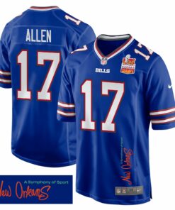 Josh Allen 17 Buffalo Bills Super Bowl LIX Champions Patch 'New Orleans - A Symphony of Sport' EMBROIDERED Game Men Jersey - Royal JS2975 nicesnker