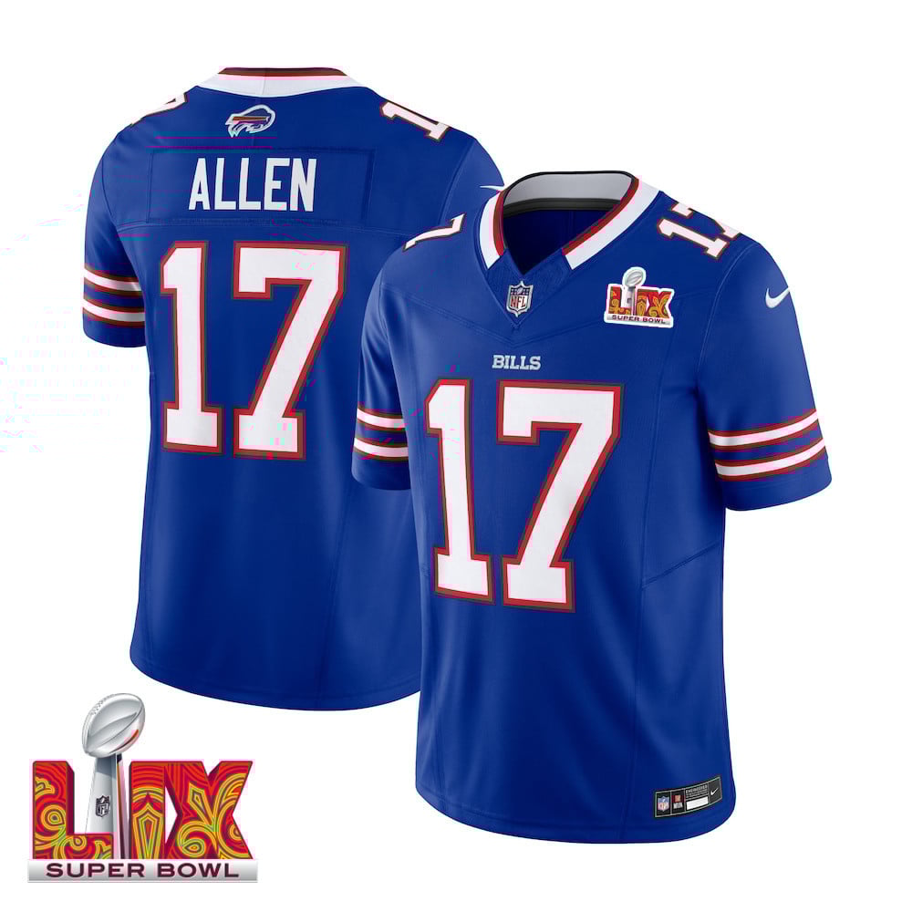 Josh Allen #17 Buffalo Bills Super Bowl LIX Jersey - Men's - Royal JS2923 nicesnker