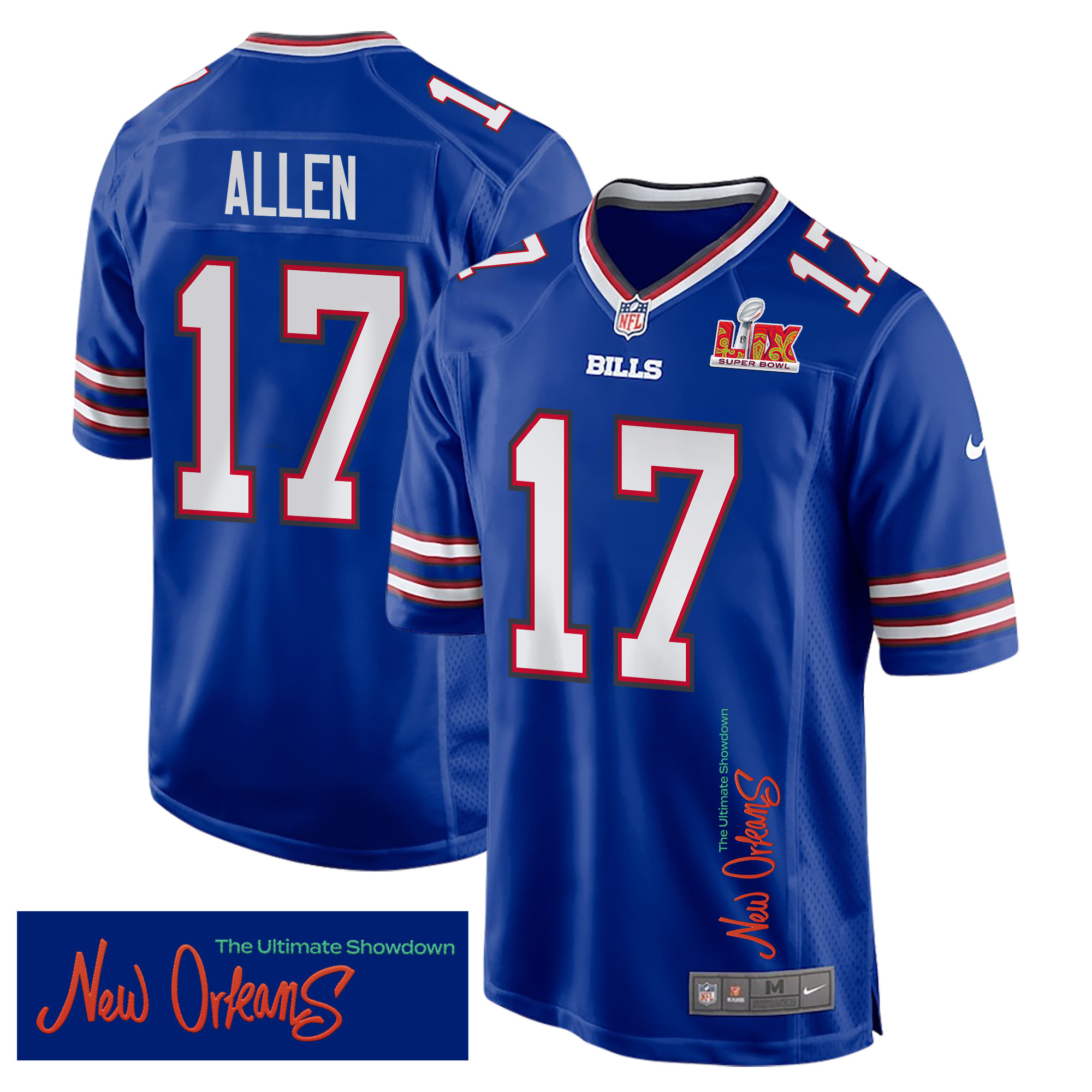 Josh Allen 17 Buffalo Bills Super Bowl LIX 'New Orleans - The Ultimate Showdown' EMBROIDERED Game Men Jersey - Royal JS3480 nicesnker