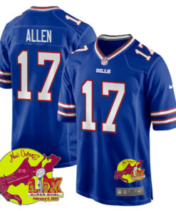 Josh Allen 17 Buffalo Bills Super Bowl LIX New Orleans Patch Game Men Jersey - Royal JS6908 nicesnker
