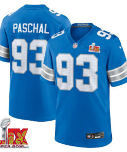 Josh Paschal #93 Detroit Lions Super Bowl LIX Jersey - Men's - Blue JS2442 nicesnker