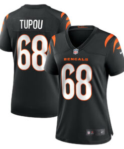 Josh Tupou 68 Cincinnati Bengals Women's Team Game Jersey - Black JS3960 nicesnker
