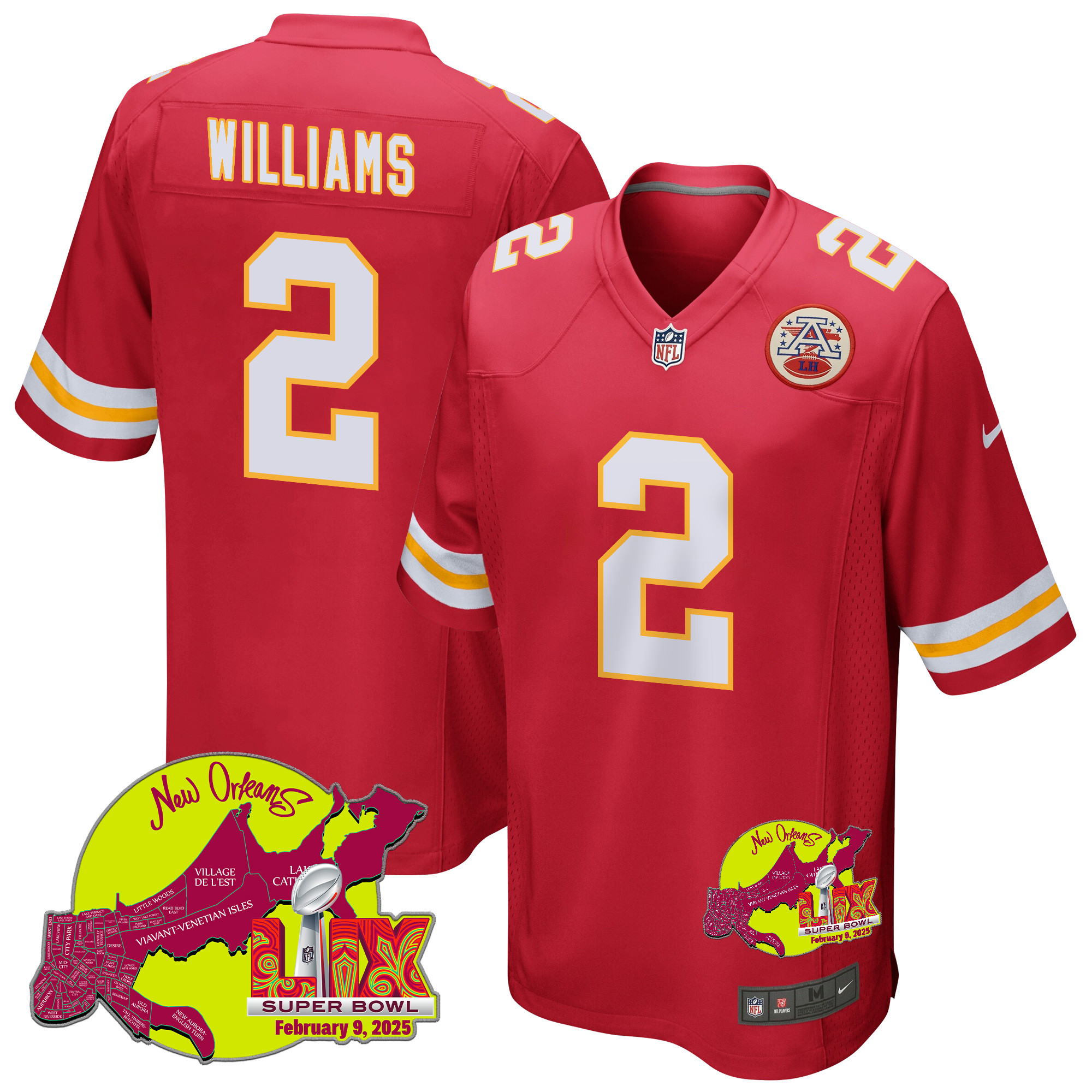 Joshua Williams 2 Kansas City Chiefs Super Bowl LIX New Orleans Patch Game Men Jersey - Red JS4427 nicesnker