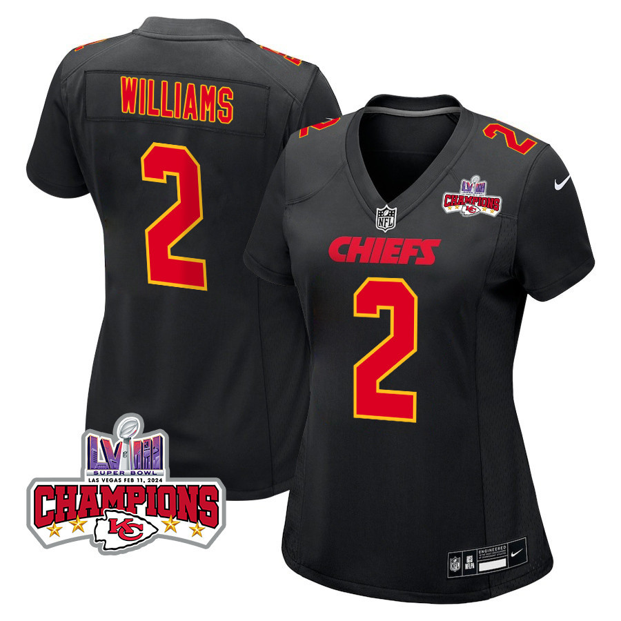 Joshua Williams 2 Kansas City Chiefs Super Bowl LVIII Champions 4 Stars Patch Fashion Game Women Jersey - Carbon Black JS1541 nicesnker