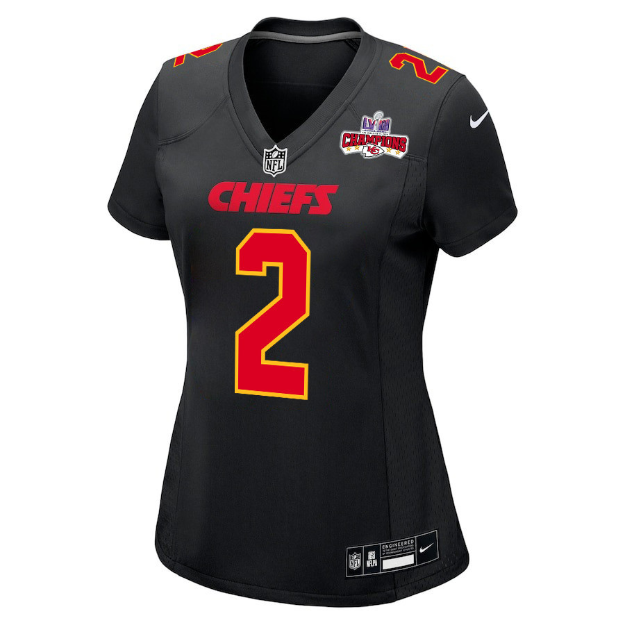 Joshua Williams 2 Kansas City Chiefs Super Bowl LVIII Champions 4 Stars Patch Fashion Game Women Jersey - Carbon Black JS1541 nicesnker - Image 2