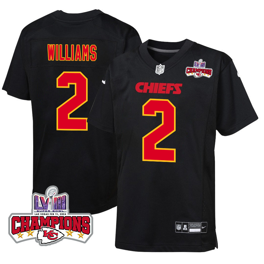 Joshua Williams 2 Kansas City Chiefs Super Bowl LVIII Champions 4 Stars Patch Fashion Game YOUTH Jersey - Carbon Black JS5589 nicesnker