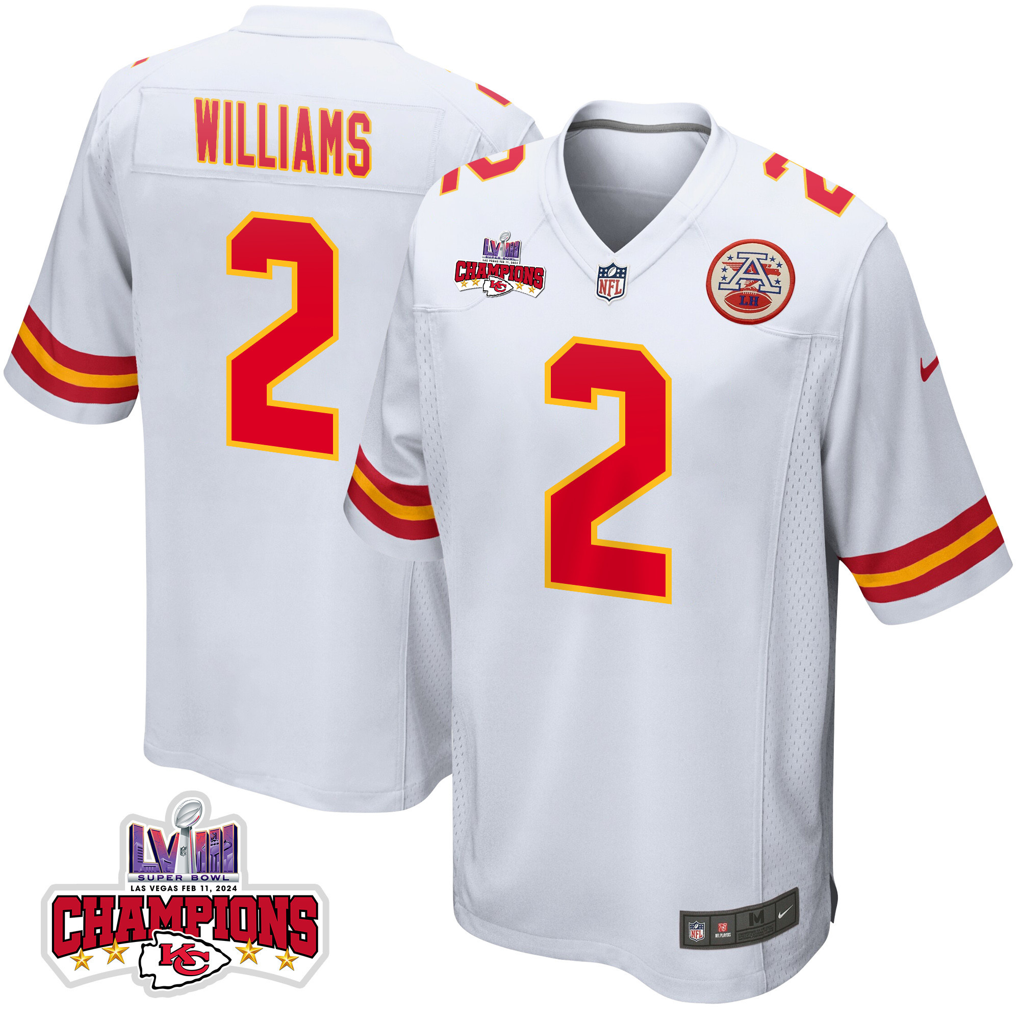 Joshua Williams 2 Kansas City Chiefs Super Bowl LVIII Champions 4 Stars Patch Game Men Jersey - White JS3133 nicesnker