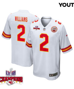 Joshua Williams 2 Kansas City Chiefs Super Bowl LVIII Champions 4 Stars Patch Game YOUTH Jersey - White JS8703 nicesnker
