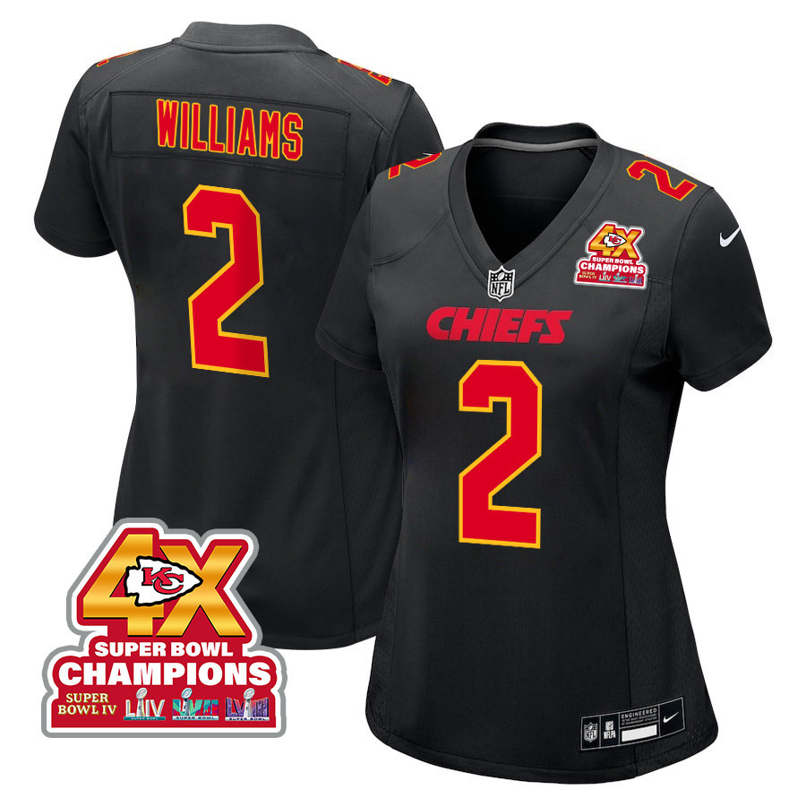 Joshua Williams 2 Kansas City Chiefs Super Bowl LVIII Champions 4X Fashion Game Women Jersey - Carbon Black JS9847 nicesnker