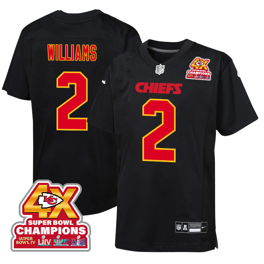 Joshua Williams 2 Kansas City Chiefs Super Bowl LVIII Champions 4X Fashion Game YOUTH Jersey - Carbon Black JS8102 nicesnker