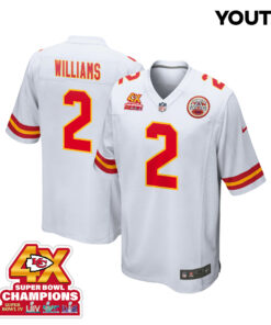 Joshua Williams 2 Kansas City Chiefs Super Bowl LVIII Champions 4X Game YOUTH Jersey - White JS6373 nicesnker