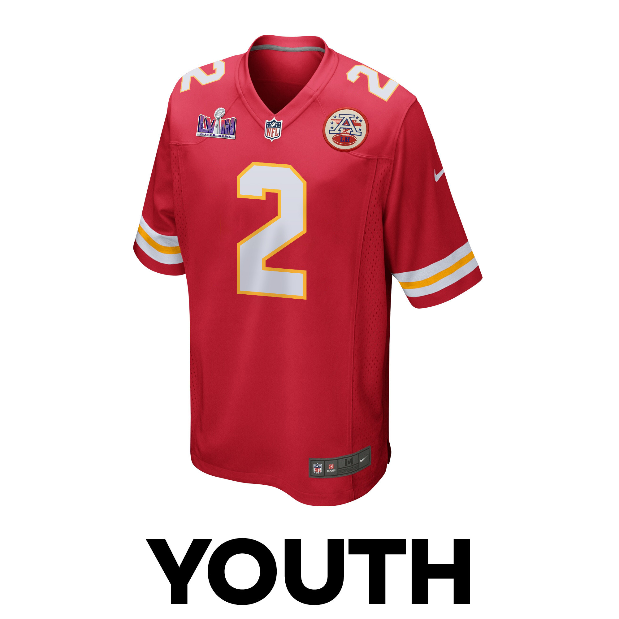 Joshua Williams 2 Kansas City Chiefs Super Bowl LVIII Patch Game YOUTH Jersey - Red JS8807 nicesnker - Image 2