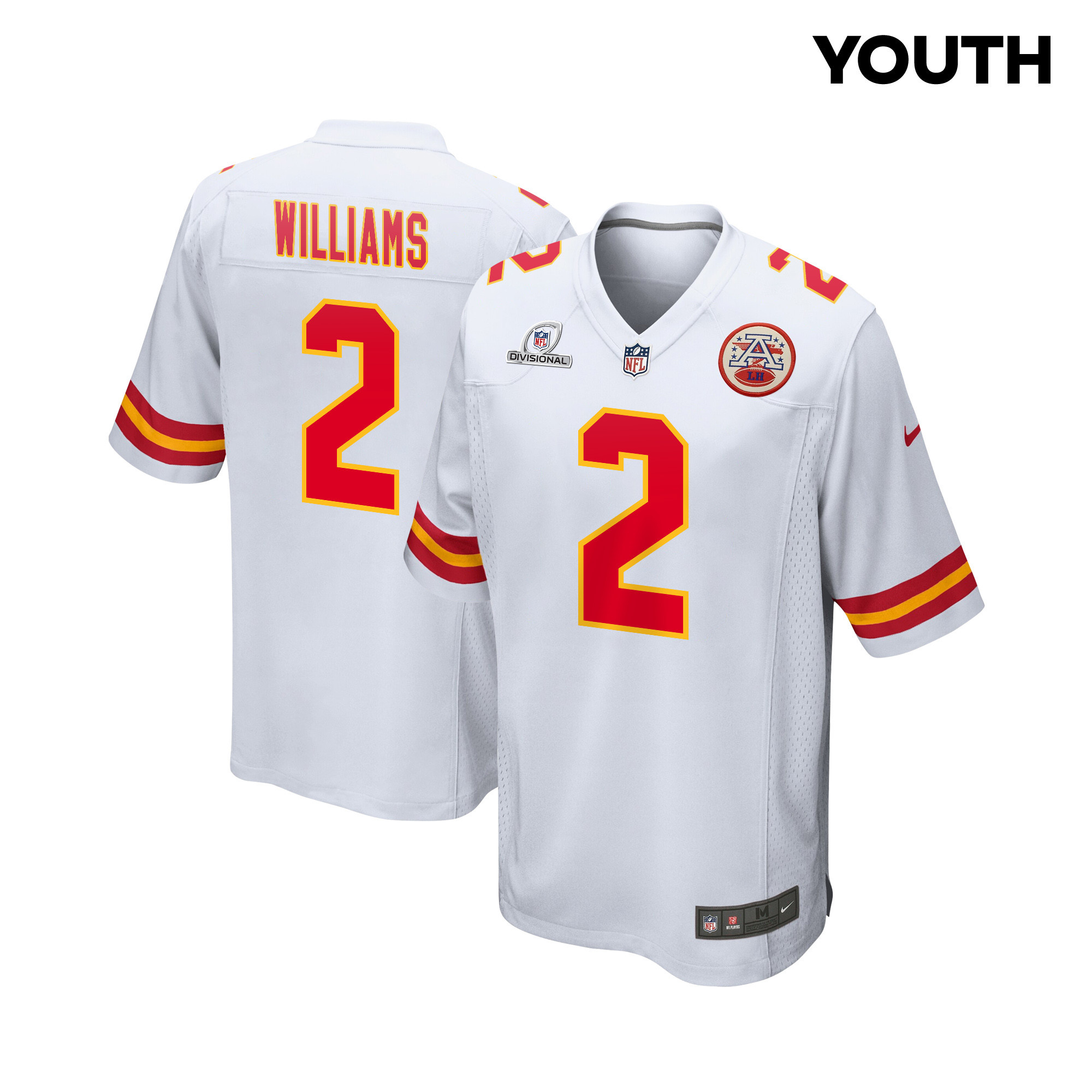 Joshua Williams 2 Kansas City Chiefs Super Bowl LVIII Patch Game YOUTH Jersey - White JS6240 nicesnker