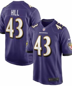 Justice Hill 43 Baltimore Ravens Men Game Jersey - Purple JS9899 nicesnker