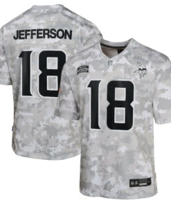 Justin Jefferson 18 Minnesota Vikings 2024 Salute to Service Game YOUTH Jersey - Arctic Camo JS1818 nicesnker
