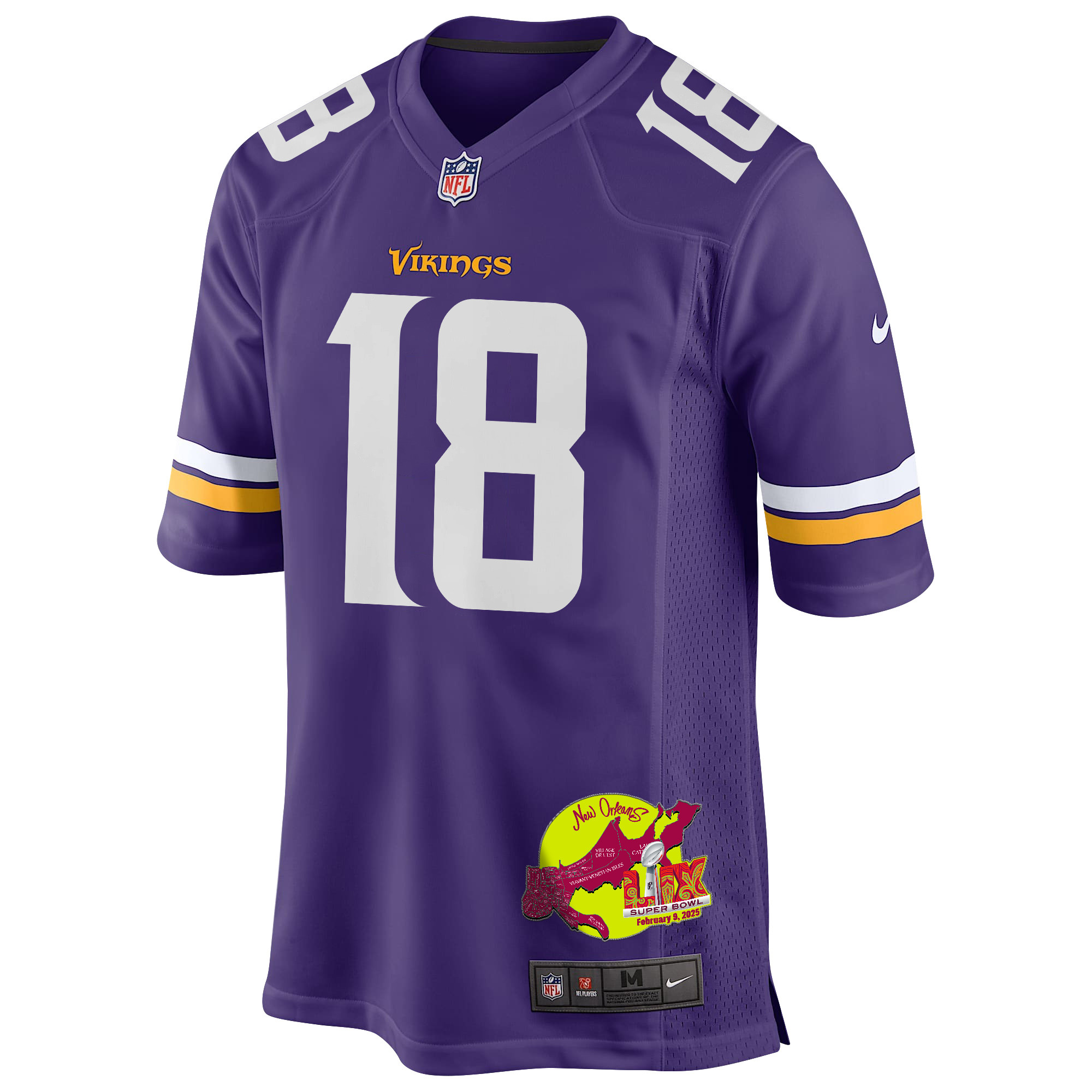 Justin Jefferson 18 Minnesota Vikings Super Bowl LIX New Orleans Patch Game Men Jersey - Purple JS8059 nicesnker - Image 3
