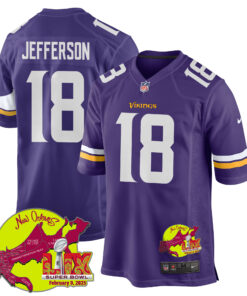 Justin Jefferson 18 Minnesota Vikings Super Bowl LIX New Orleans Patch Game Men Jersey - Purple JS8059 nicesnker