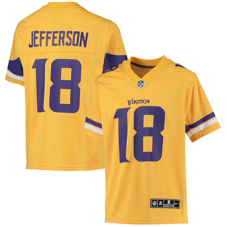 Justin Jefferson 18 Minnesota Vikings YOUTH Inverted Team Game Jersey - Gold JS6475 nicesnker