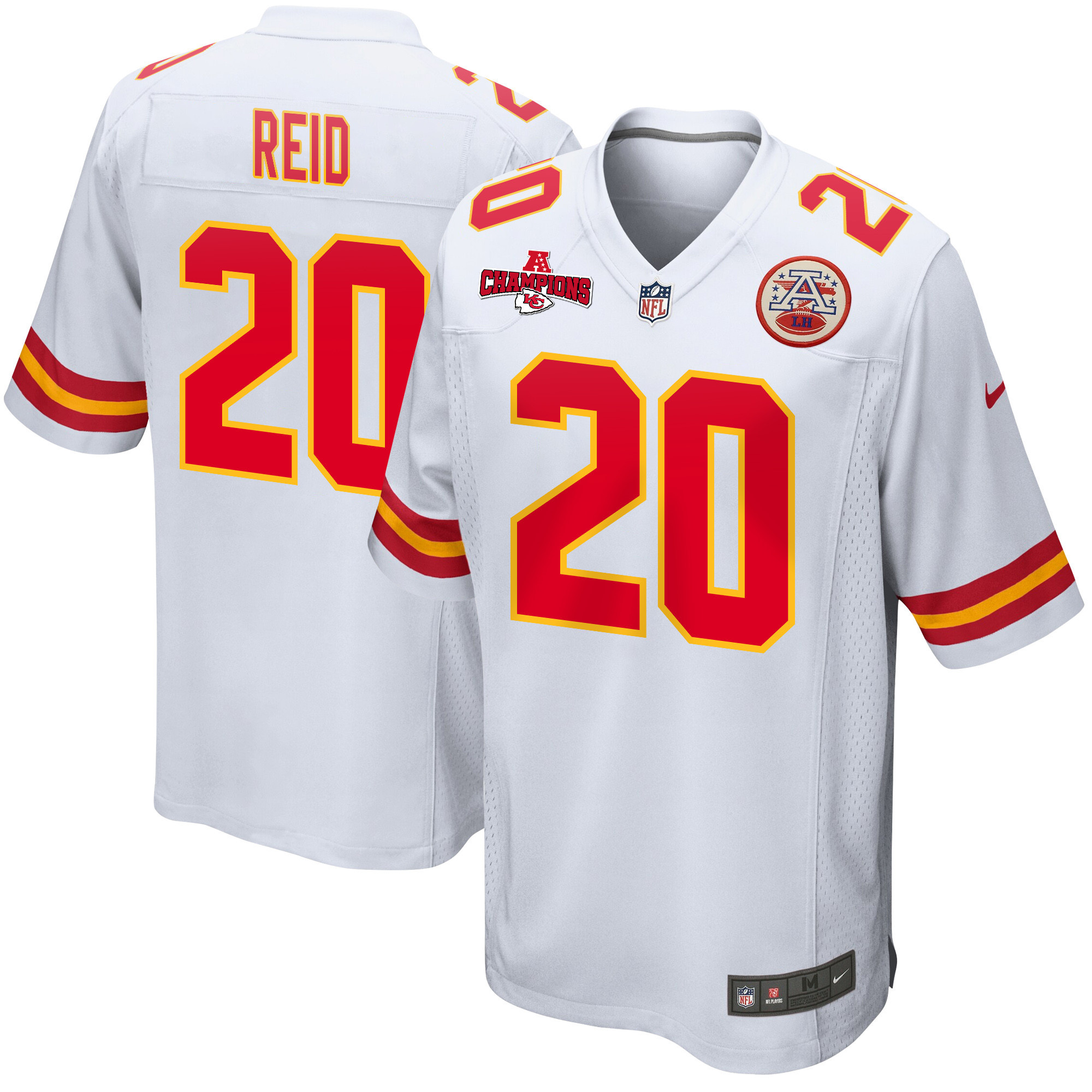 Justin Reid 20 Kansas City Chiefs AFC Champions Patch Game Men Jersey - White JS9284 nicesnker