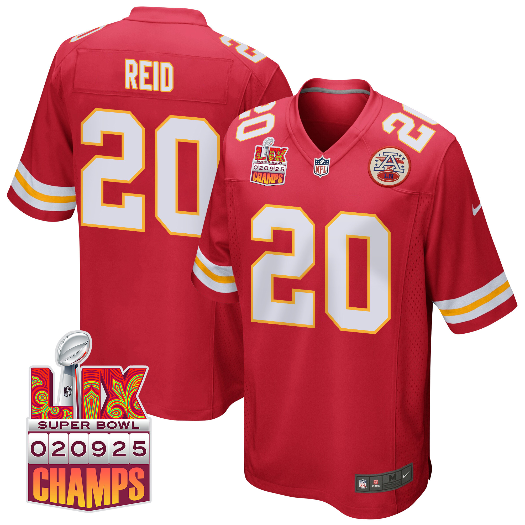 Justin Reid 20 Kansas City Chiefs Super Bowl LIX Champions Patch Game Men Jersey - Red JS6218 nicesnker