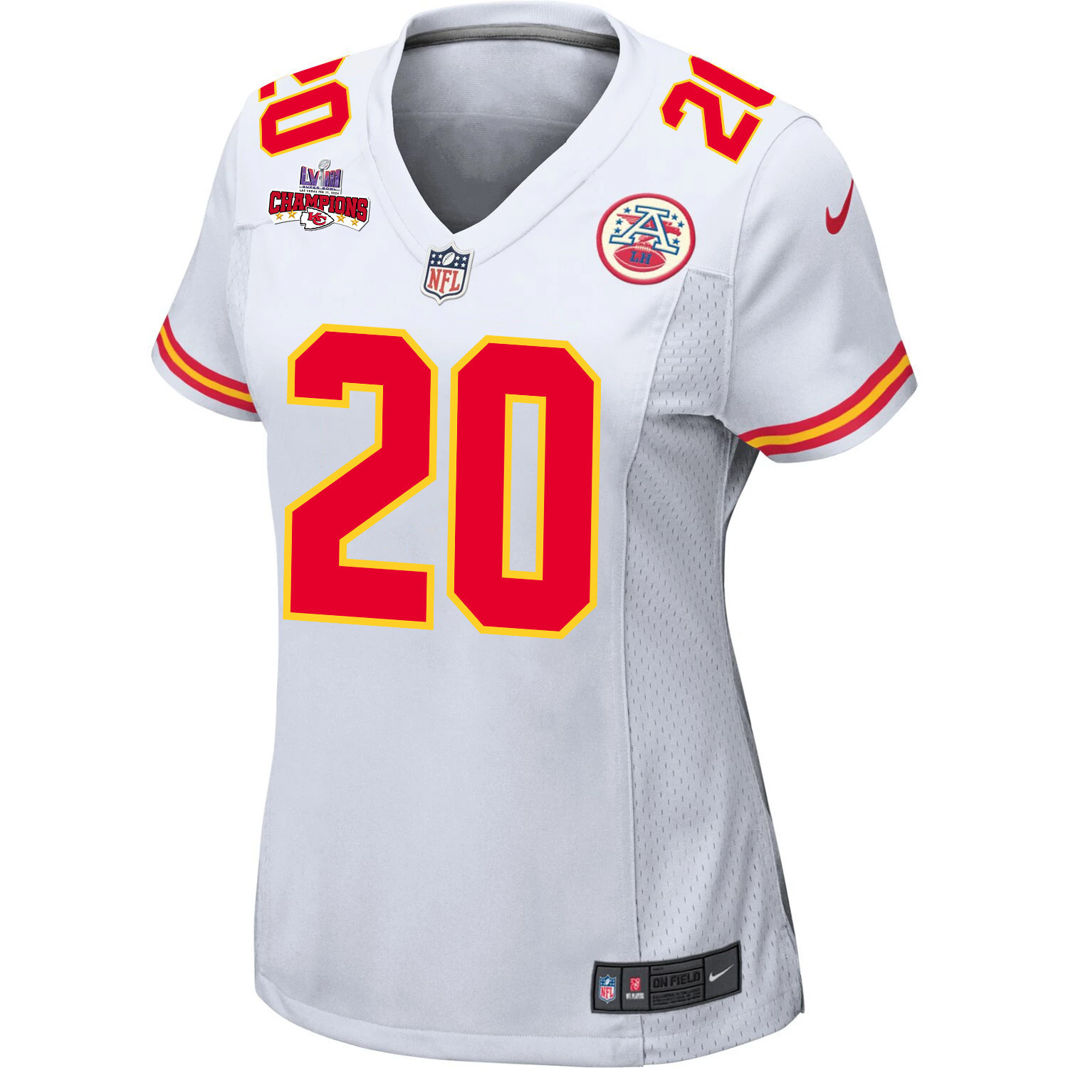 Justin Reid 20 Kansas City Chiefs Super Bowl LVIII Champions 4 Stars Patch Game Women Jersey - White JS9488 nicesnker - Image 2