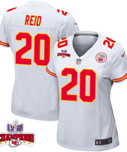 Justin Reid 20 Kansas City Chiefs Super Bowl LVIII Champions 4 Stars Patch Game Women Jersey - White JS9488 nicesnker