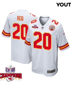Justin Reid 20 Kansas City Chiefs Super Bowl LVIII Champions 4 Stars Patch Game YOUTH Jersey - White JS3948 nicesnker