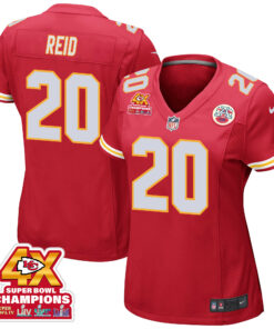 Justin Reid 20 Kansas City Chiefs Super Bowl LVIII Champions 4X Game Women Jersey - Red JS1948 nicesnker
