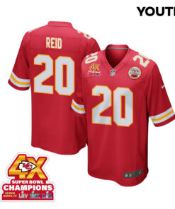 Justin Reid 20 Kansas City Chiefs Super Bowl LVIII Champions 4X Game YOUTH Jersey - Red JS7952 nicesnker