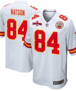 Justin Watson 84 Kansas City Chiefs AFC Champions Patch Game Men Jersey - White JS9605 nicesnker