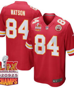 Justin Watson 84 Kansas City Chiefs Super Bowl LIX Champions Patch Game Men Jersey - Red JS7514 nicesnker