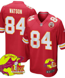 Justin Watson 84 Kansas City Chiefs Super Bowl LIX New Orleans Patch Game Men Jersey - Red JS4462 nicesnker