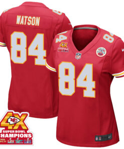 Justin Watson 84 Kansas City Chiefs Super Bowl LVIII Champions 4X Game Women Jersey - Red JS6274 nicesnker