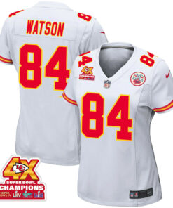 Justin Watson 84 Kansas City Chiefs Super Bowl LVIII Champions 4X Game Women Jersey - White JS4061 nicesnker