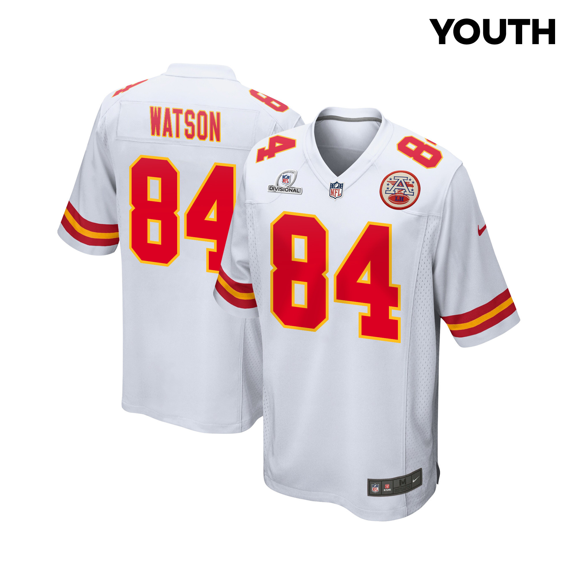 Justin Watson 84 Kansas City Chiefs Super Bowl LVIII Patch Game YOUTH Jersey - White JS9067 nicesnker