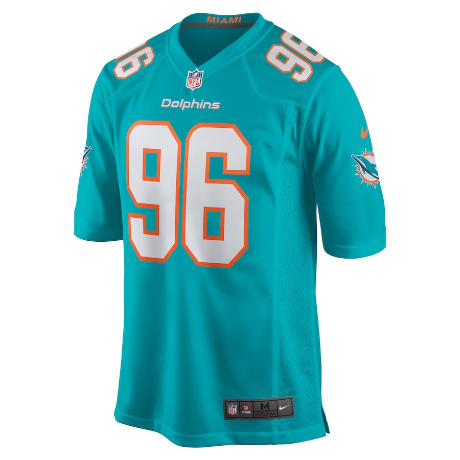 Justin Zimmer 96 Miami Dolphins Men Home Game Jersey - Aqua JS1785 nicesnker - Image 2