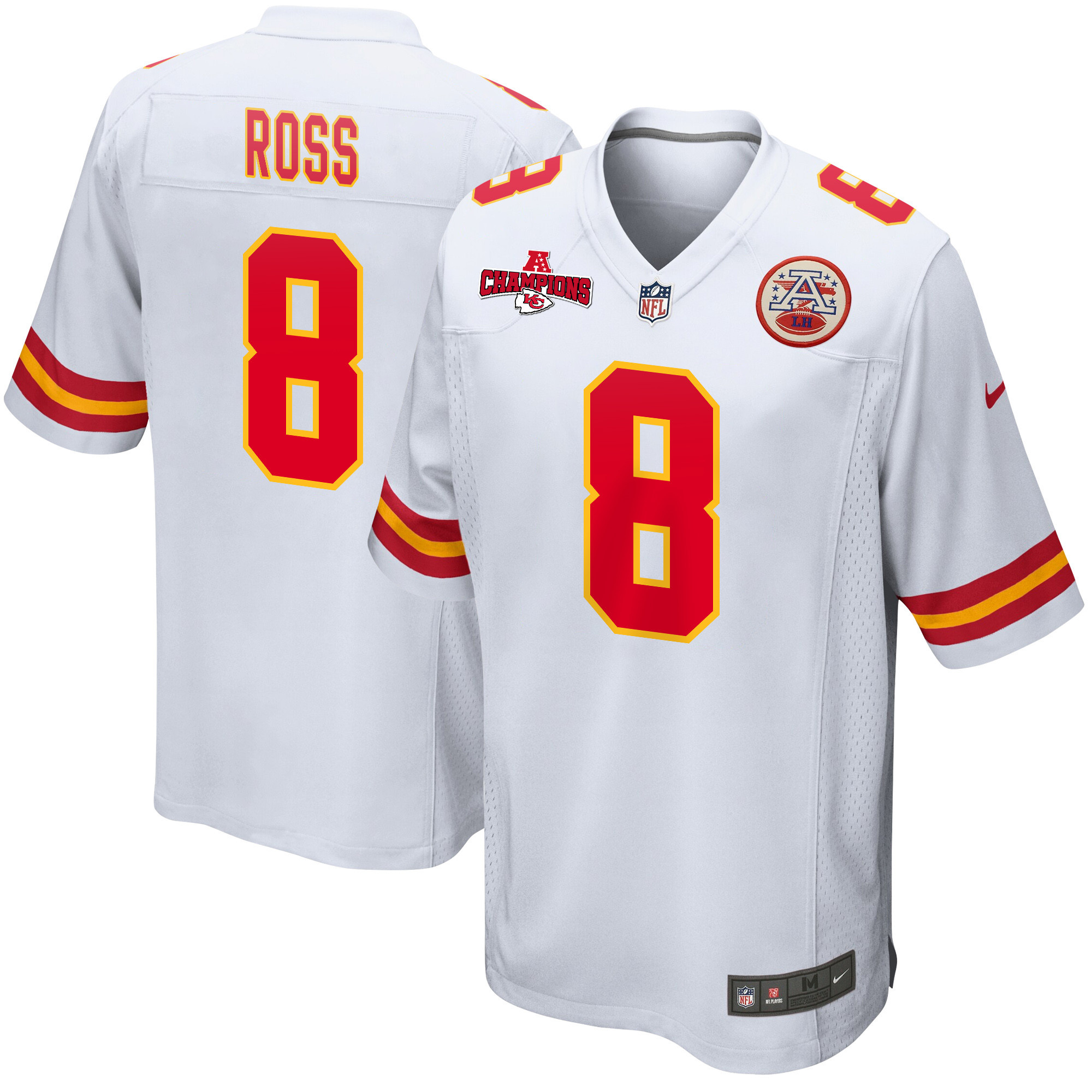 Justyn Ross 8 Kansas City Chiefs AFC Champions Patch Game Men Jersey - White JS5665 nicesnker