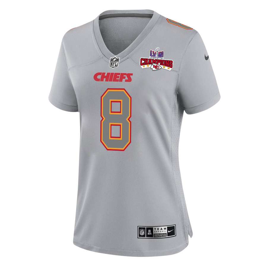 Justyn Ross 8 Kansas City Chiefs Super Bowl LVIII Champions 4 Stars Patch Atmosphere Fashion Game Women Jersey - Gray JS8326 nicesnker - Image 2